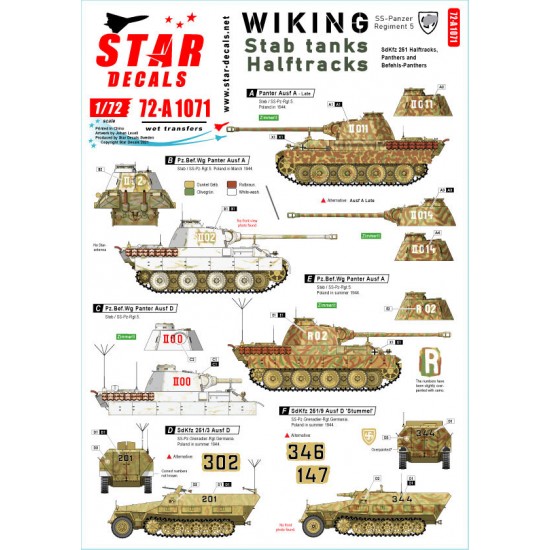 1/72 Wiking #2 SS-Pz.Reg. 5 Stab Tanks & Halftracks Panthers, Befehl-Panthers, Halftracks