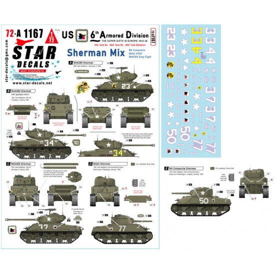 1/72 US Sherman Mix. M4 Composite, M4A3, M4A3E8, 6th Armoured Division #1 Decal