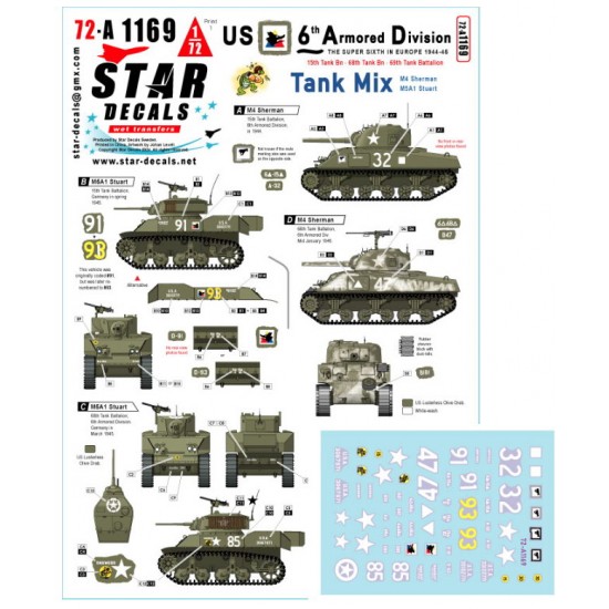 1/72 US M4 Sherman, M5A1 Stuart, 6th Armoured Division #3 Decal