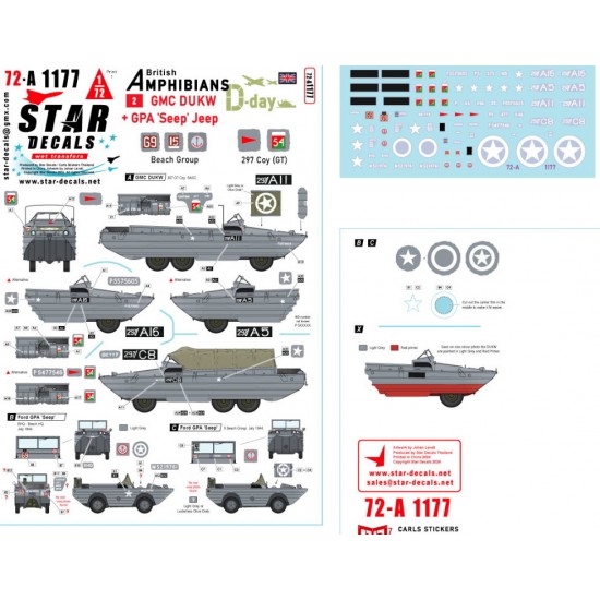 1/72 D-Day DUKW and SEEP British Amphibians Decal # 2. 297 Coy (GT) and Beach Group