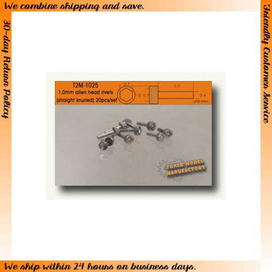 1.0mm Allen Head Rivets (Straight Knurled) (20pcs)