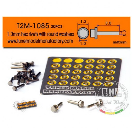 1.0mm Hex Rivets with 1.3mm Round Washers (20pcs)