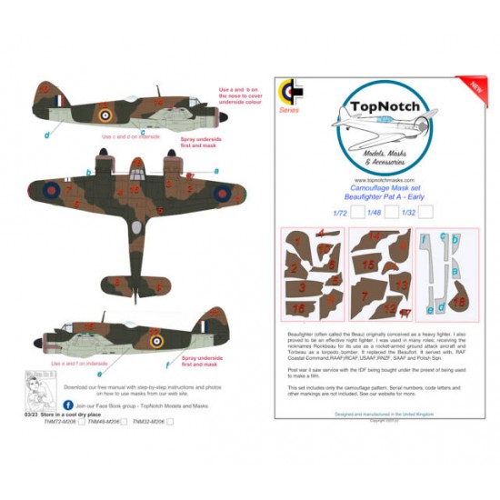1/32 Beaufighter Pattern A Early Camo Masks
