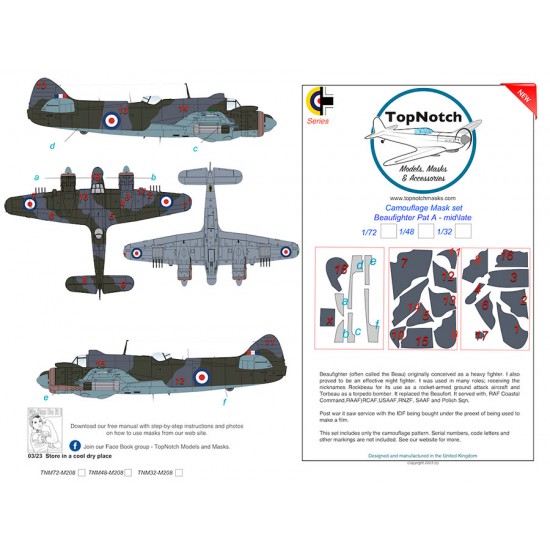 1/72 Beaufighter Mid/Late Pattern A Camo Masks