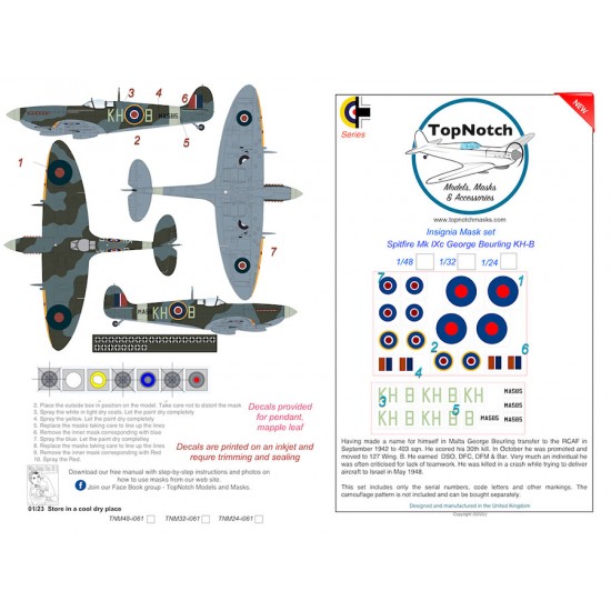 1/24 Spitfire George Beurling KH-B Insignia Masks