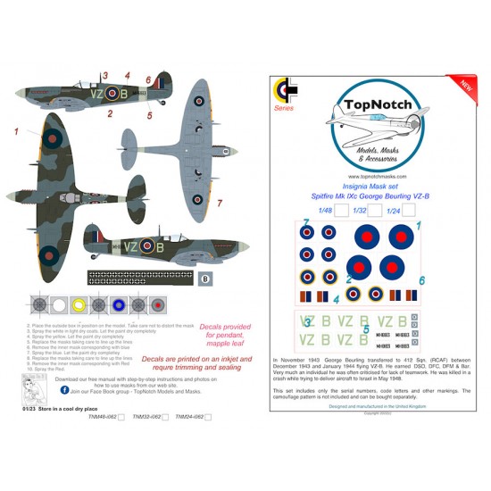 1/24 Spitfire George Beurling VZ-B Insignia Masks