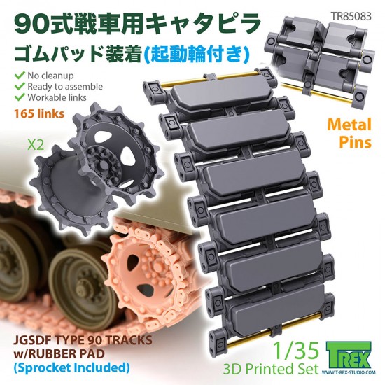 1/35 JGSDF Type 90 Tracks with Rubber Pad, Metal Pins, Sprocket