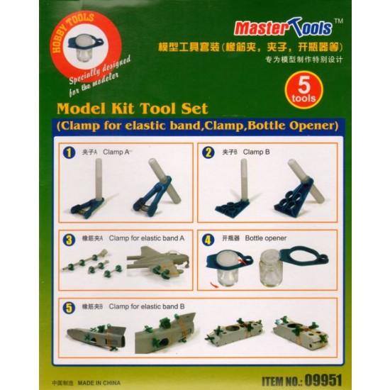 Model Kit Tool Set - Clamp / Clamp for Elastic Band / Bottle Opener