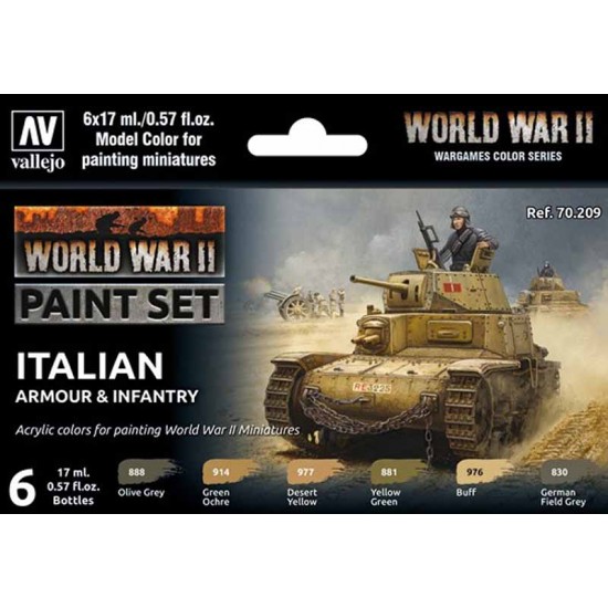 Acrylic Model Colour Paint Set - WWII Italian Armour & Infantry (6 x 17ml)