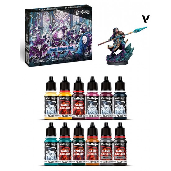 Dark Future Set by Squidmar Miniatures - 12x 18ml Acrylic Paints + Exclusive Miniature