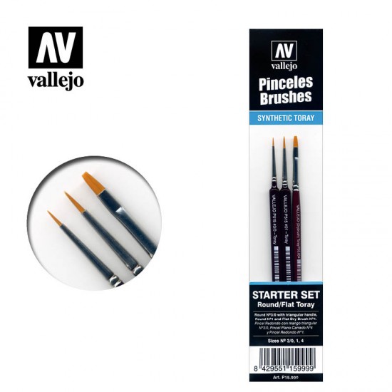 Paint Brushes Starter Set - Round/Flat Toray (3pcs, size: 3/0, 1, 4)