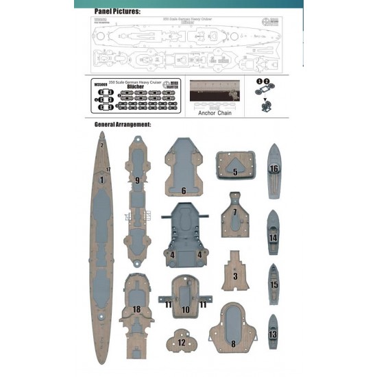 1/350 German Blucher Wooden Deck for Trumpeter kit #05356