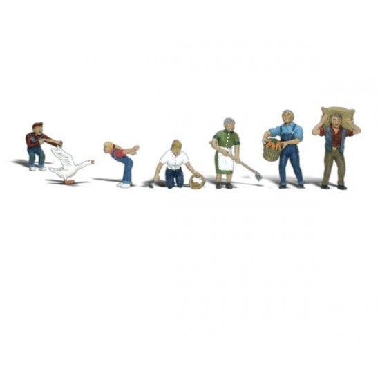 HO Scale Farm People (6 farmers & 1 goose)