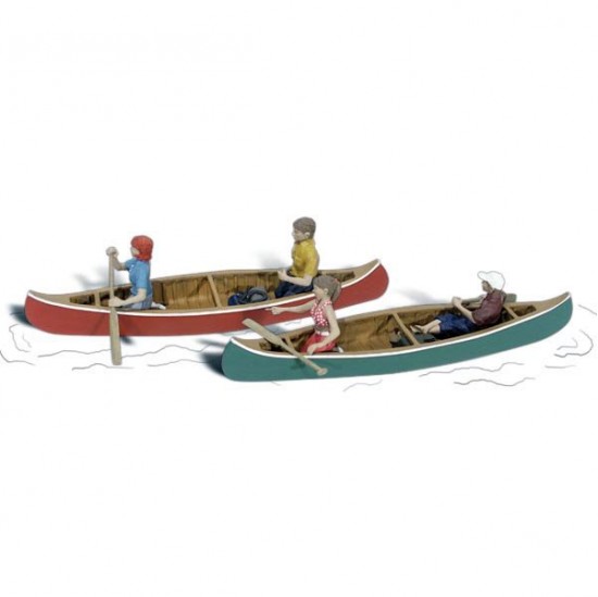 HO Scale Canoers (2 couples, 2 canoes)