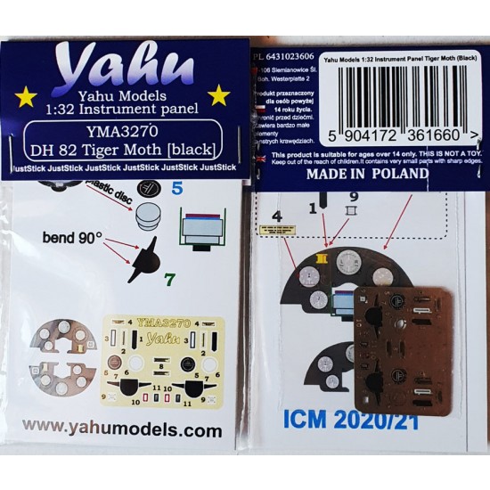 1/32 Tiger Moth (black) Instrument Panel for ICM kits