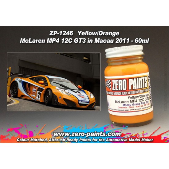 Yellow/Orange Paint McLaren MP4-12C GT3 in Macau 2011 for Fujimi 60ml