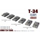 1/700 WWII Russian T-34 Tank: T34/76 1942 x2, 1943 x2, T34/85 x2