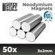 50x Neodymium Magnets 3x2mm (N35)