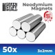 50x Neodymium Magnets 3x2mm (N52)